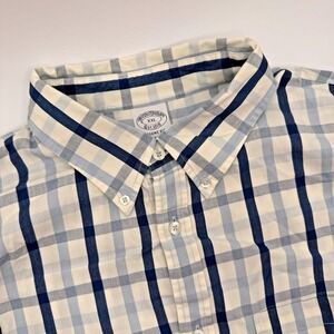 Brooks Brothers Men's XXL 2XL Blue Plaid Regent Fit Button‎ Up L/S Shirt Pocket